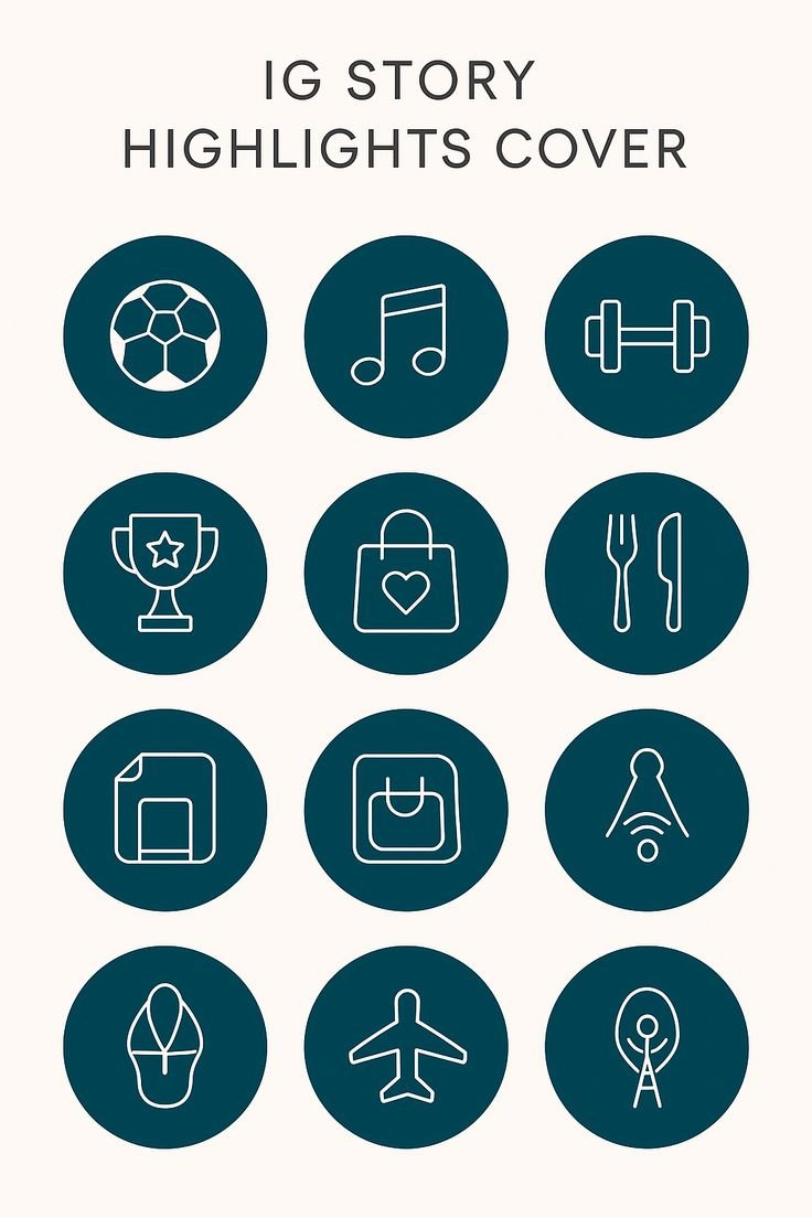 12 Modern Instagram Highlight Icons – Dark Teal Pack